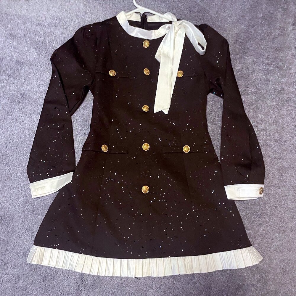 Stunning Military Style Black Mini dress with Gold Buttons size S